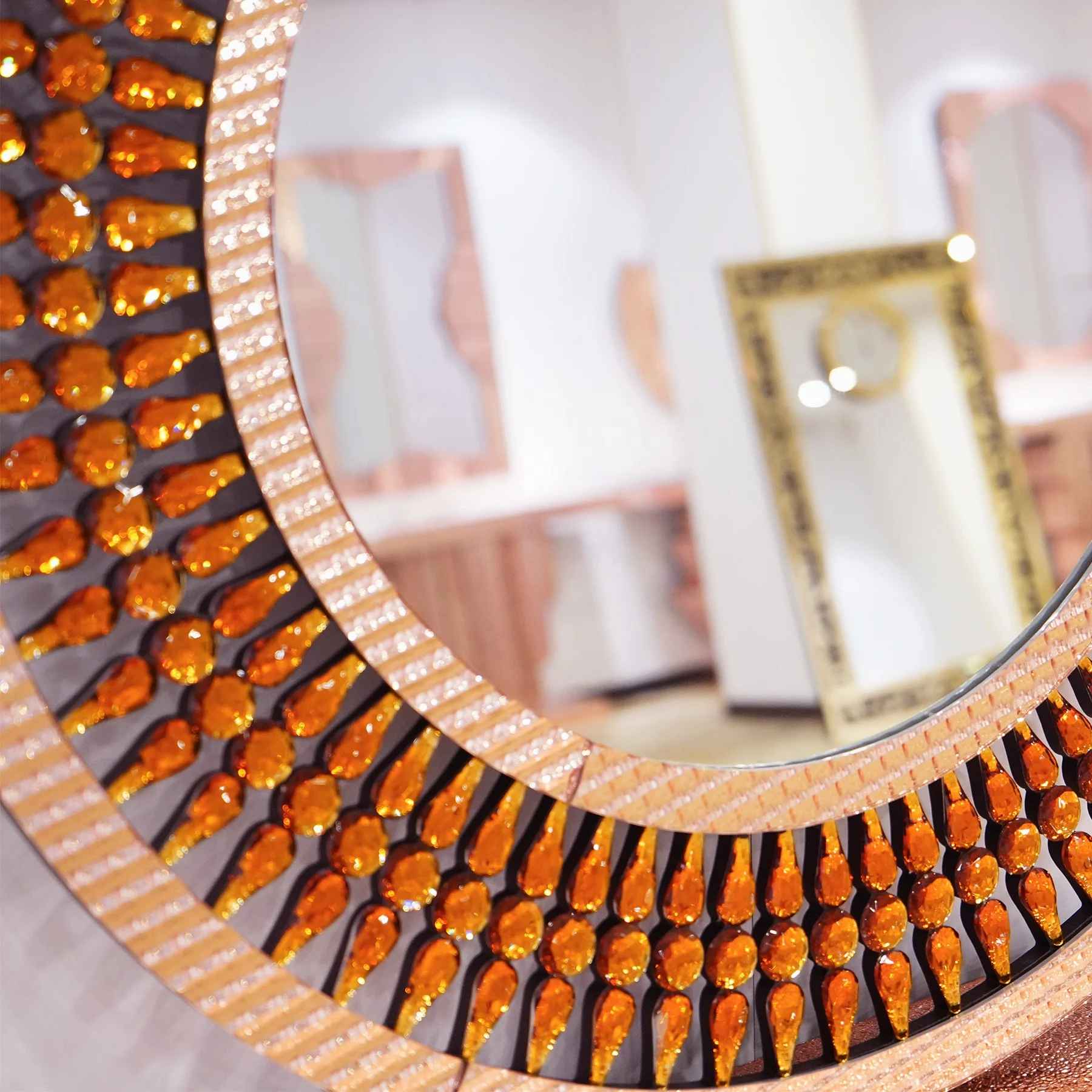 Gold Diamond Sunburst Glass Wall Mirror Big Round Glass Luxury Mirror Home Decor Wall Mirrors