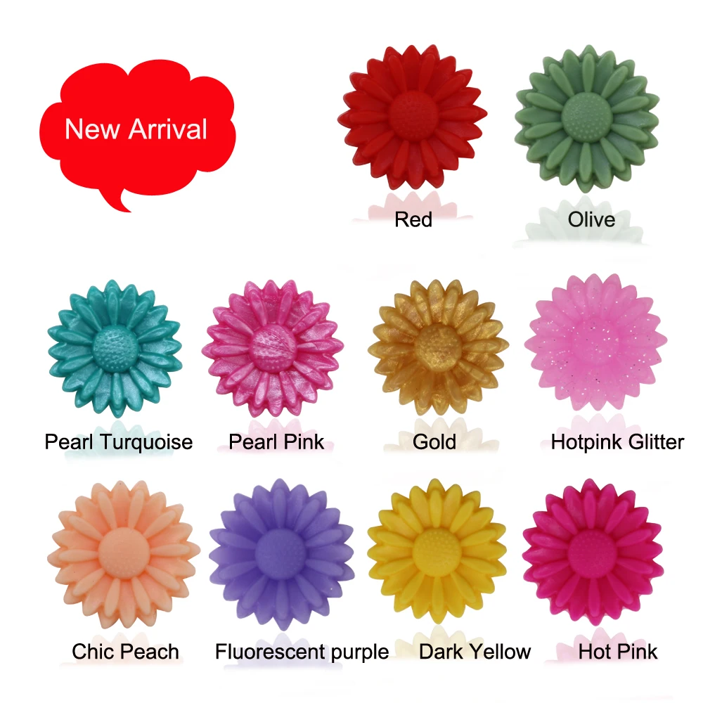 Wholesale BPA Free Hot Pink Glitter Gold Pearl Focal Silicone Loose Beads Flower Baby Teething Daisy Silicone Beads For Pens