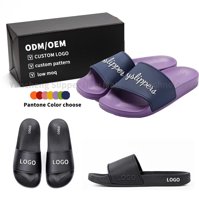 OEM custom Logo mens summer Brand Pain Blank Sandals Slides outdoor Beach 3d Embossed Rubber Pvc Slipper For Unisex