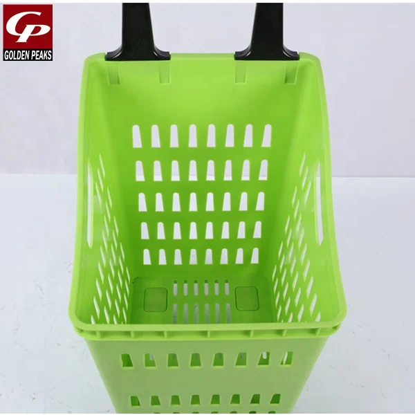 Plastic Supermarket Trolley Shopping Basket With Wheels 02