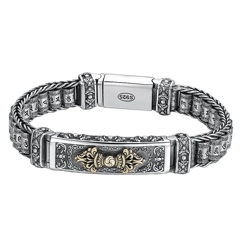 factory directly sale s925 sterling silver vintage six real words 925 men bracelet