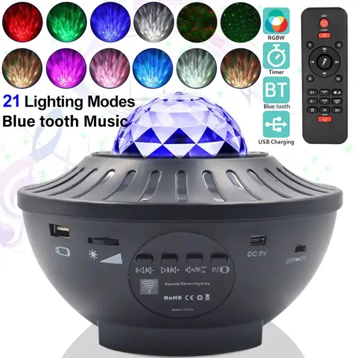 Star Projector Night Light with Remote Control Music Speaker Voice Control Timer RGB Laser Starry Light Projector