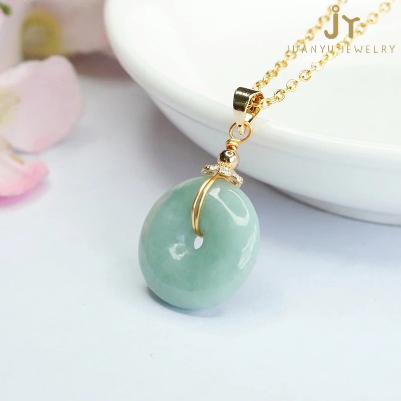 Wholesale Natural Burma Jade Charm Pendant Fashion Jewelry Stainless steel Jadeite Pendant Bucket Myanmar Jade Pendant Necklace