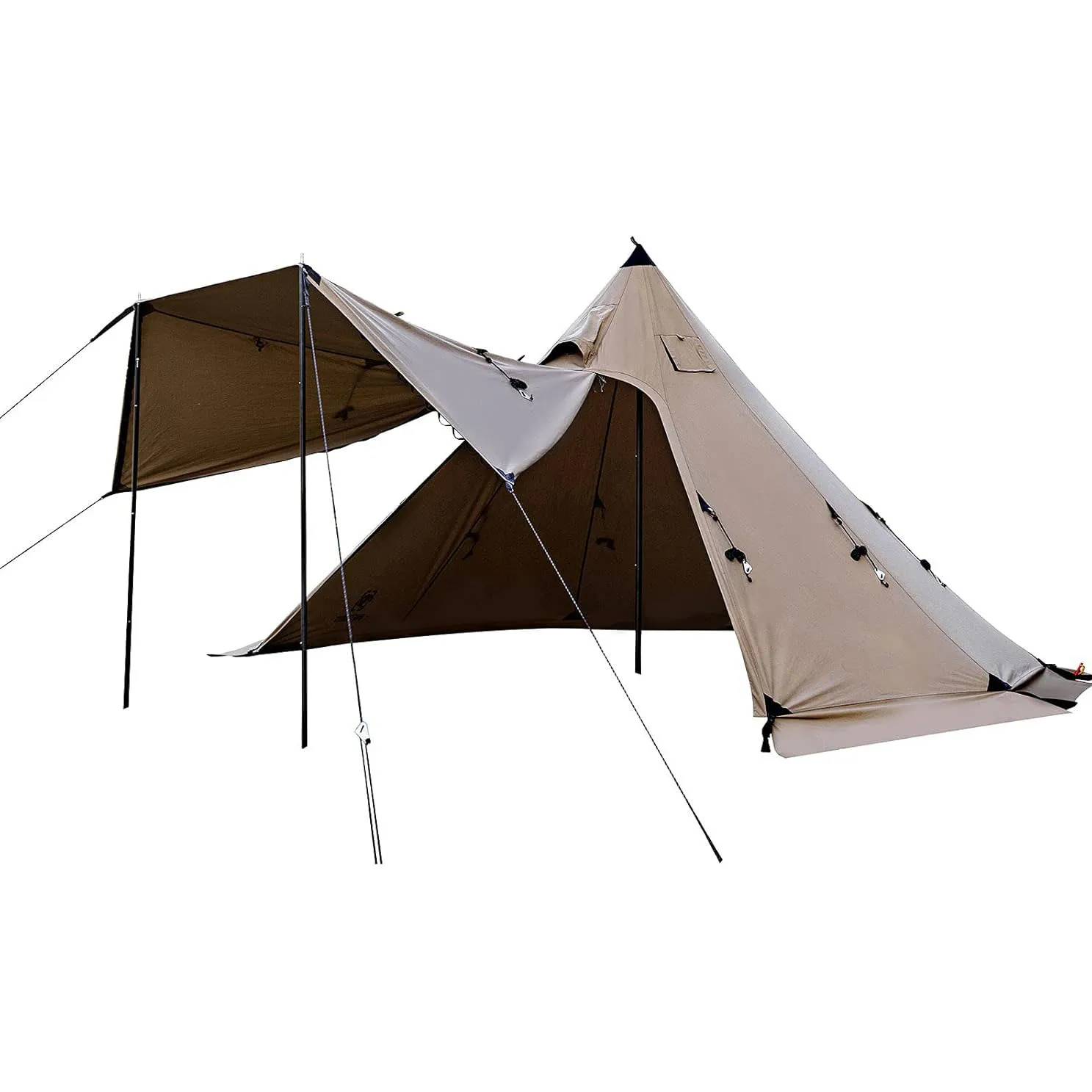 Canvas Hot Tent with Stove Jack, Wind-Proof Fire-Retardant, Durable 4 Season Camping Pyramid Teepee Tent for 2~4 Person