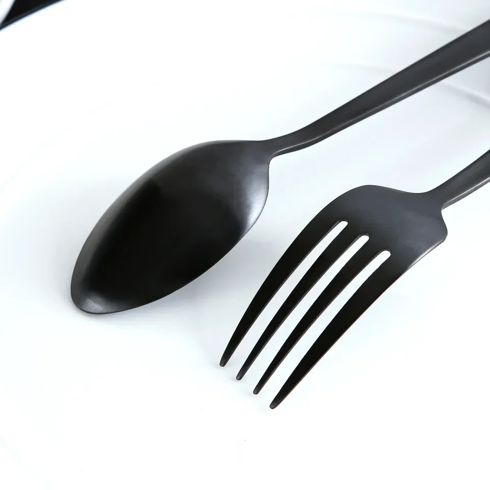 Matte Black Cutlery Set Stainless Steel Metal Flatware Fork Spoon and Knife Cutlery Sets
