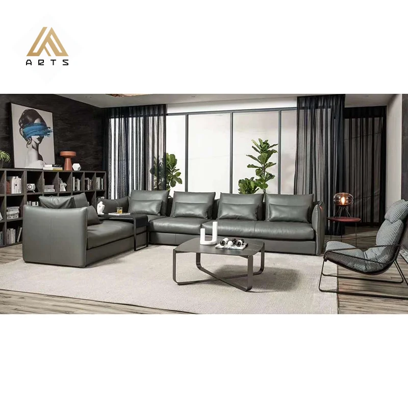 Hot sale  Italian modern designed  genuine leather  high end sofa set designs L shape living room sectional couch sofa