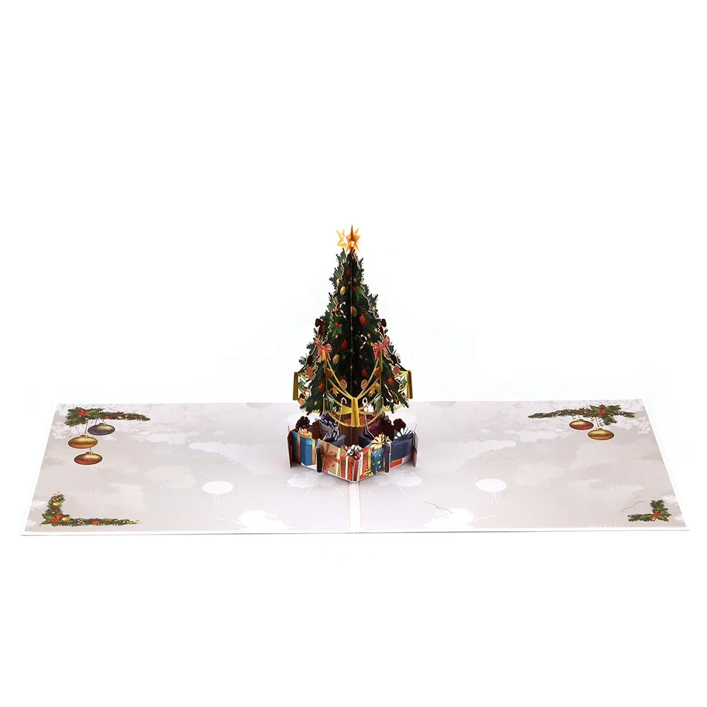 Wholesale Laser Cut Paper Christmas Tree 3D Pop-up Pop Up Cards with Envelopes