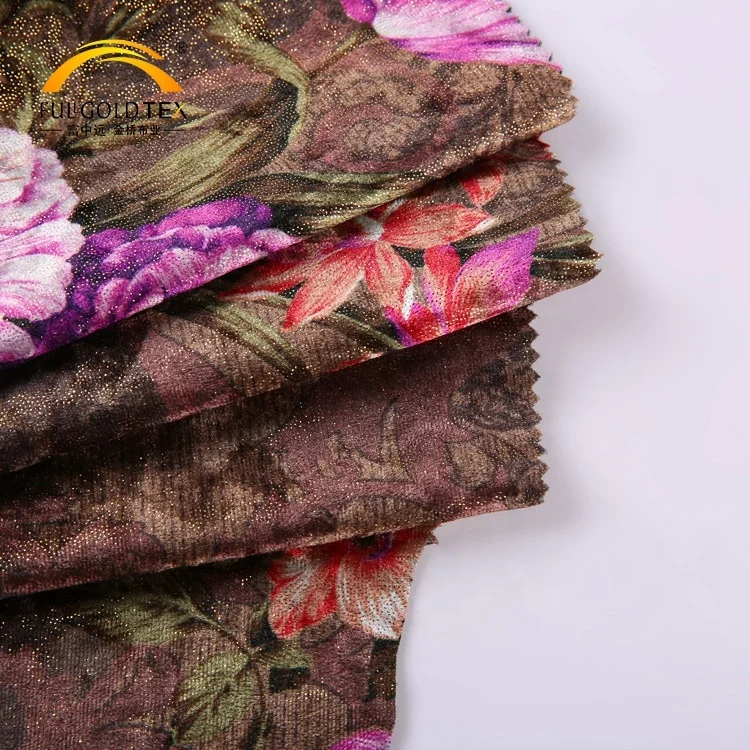 New arrivals KS span gold foil flower designs textile velour fabric for garment painting