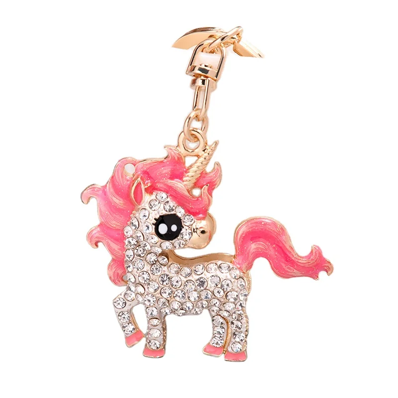 Цепочка для ключей в виде единорога радужного цвета эмалированный брелок с кристаллами лошадью животным милые Подвески сумок подарок