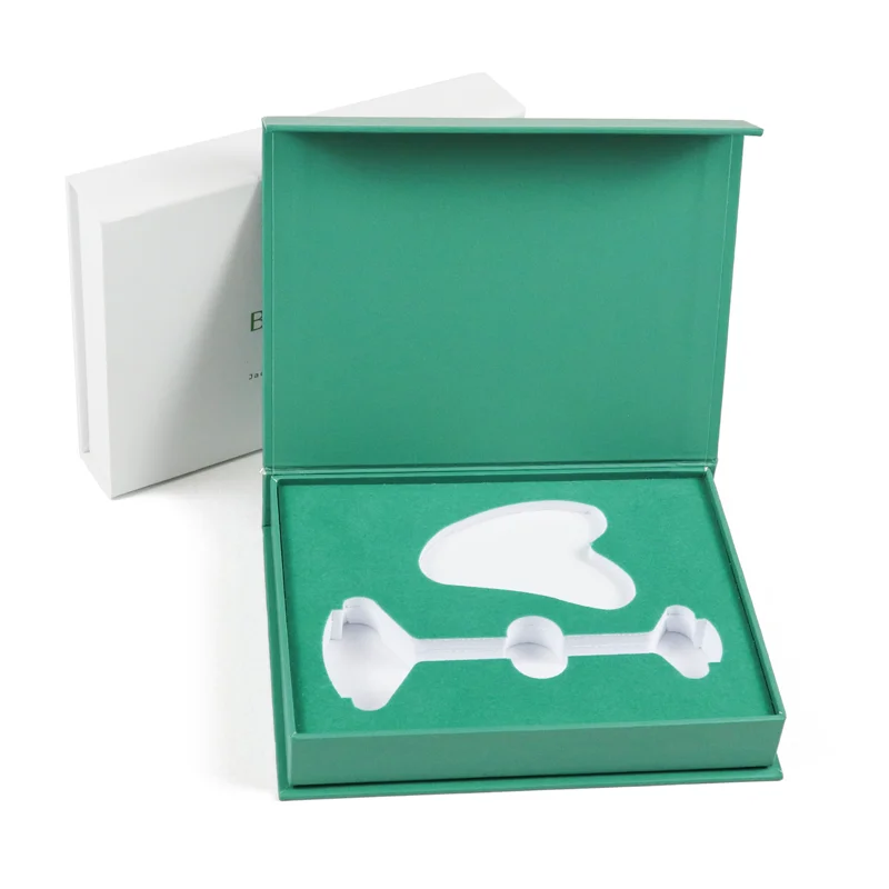 private label biodegradable cardboard package gift box with devides beauty massaging jade roller gua sha magnetic paper box