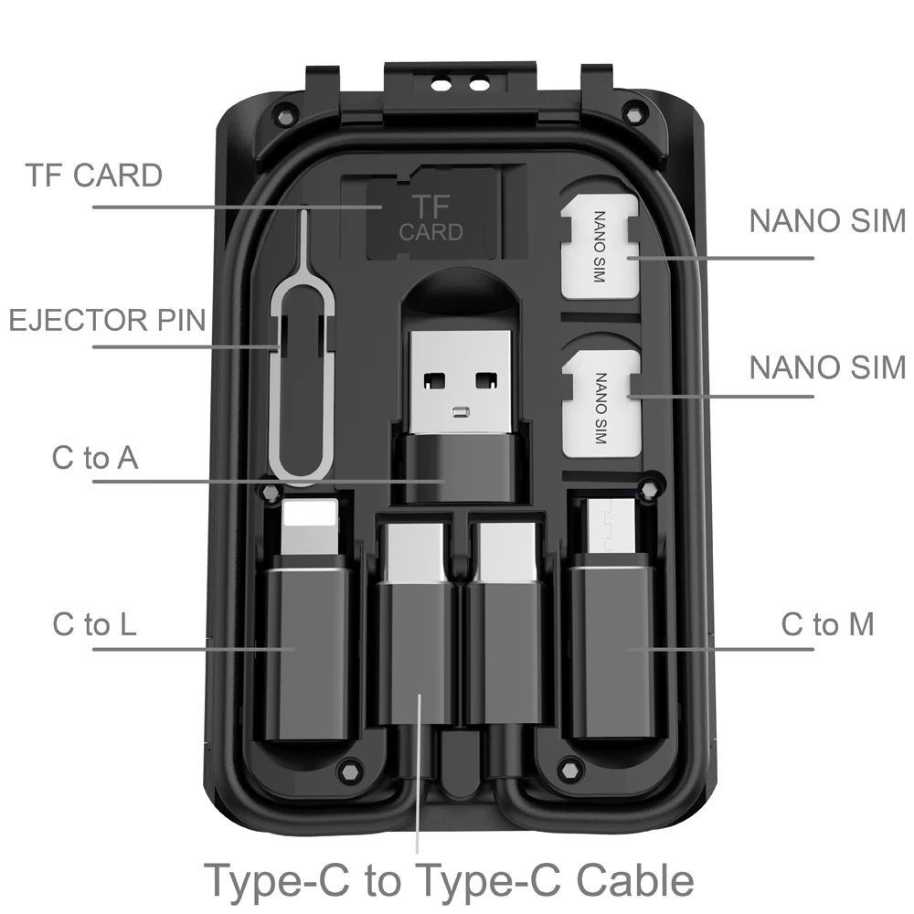 
Multi-Function Urban Survival Card usb c to usb c Charging Cable micro usb converter SIM Eject Pin Phone Holder for Travel Gift 