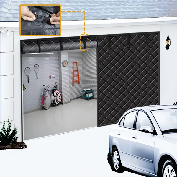 Magnetic garage door curtains insulate against wind and rain in winter