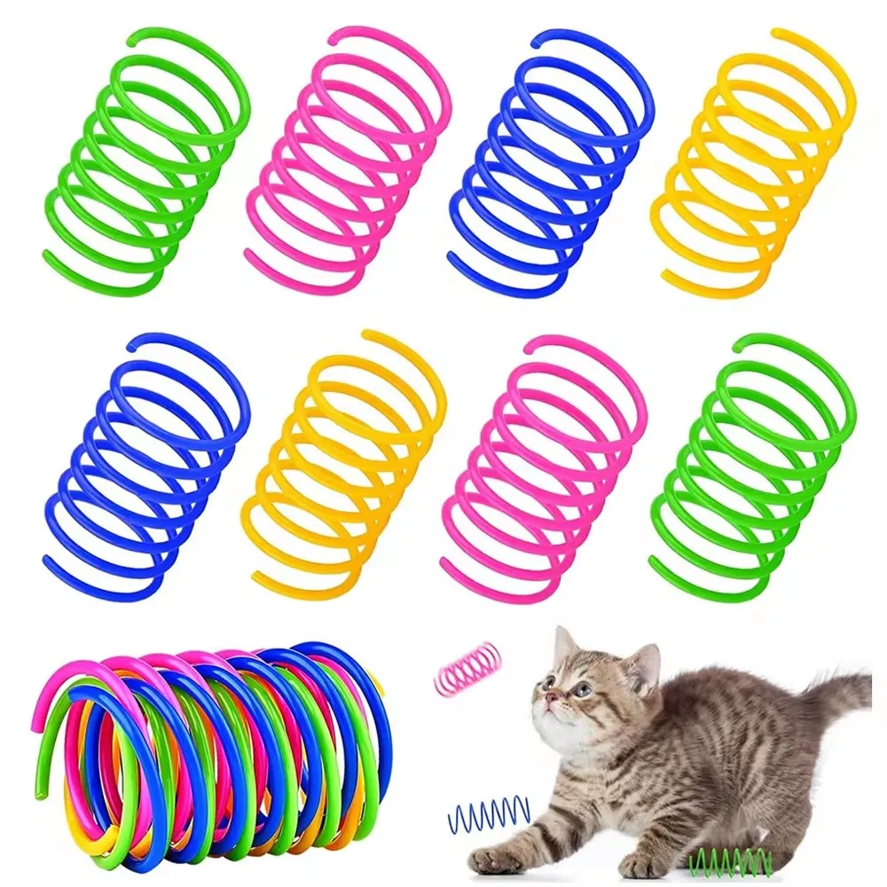 4 pcs Cat Color Plastic Spring Cat Toy Jumping Spring Interactive Pet Lazy Man Playing Cat Self Hi Toy