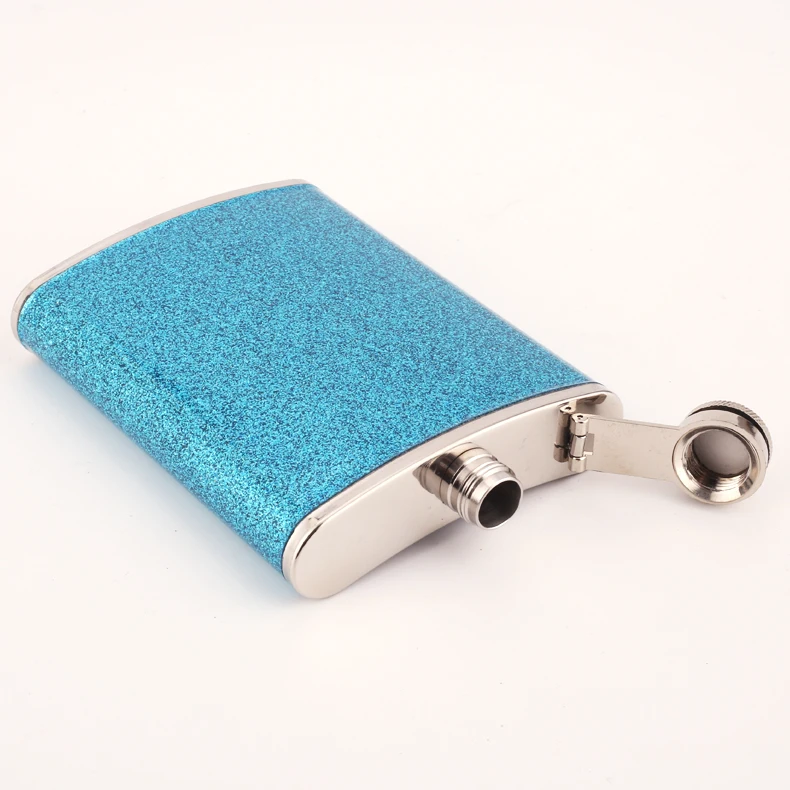 OEM Wedding gifts for guests stainless steel shiny leather hip flask flagon glitter flasks liquor 6oz