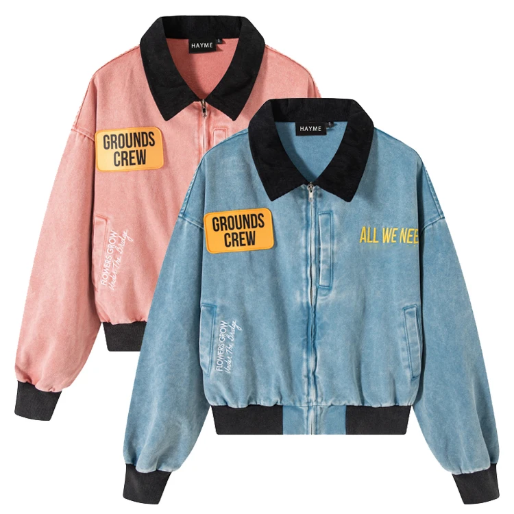 Corduroy Neck Vintage Jacket Zipper Custom Blouson Racing Vintage Canvas Man Jacket
