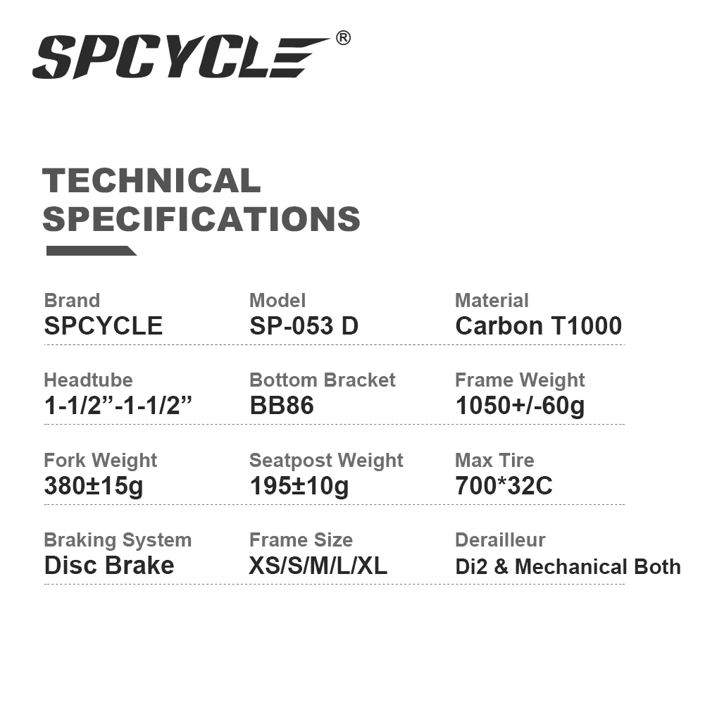 Spcycle Factory Road Climbing Disc Brake Bicycle Frame Carbon Road Bike Frameset with Integrated Handlebar in Stock