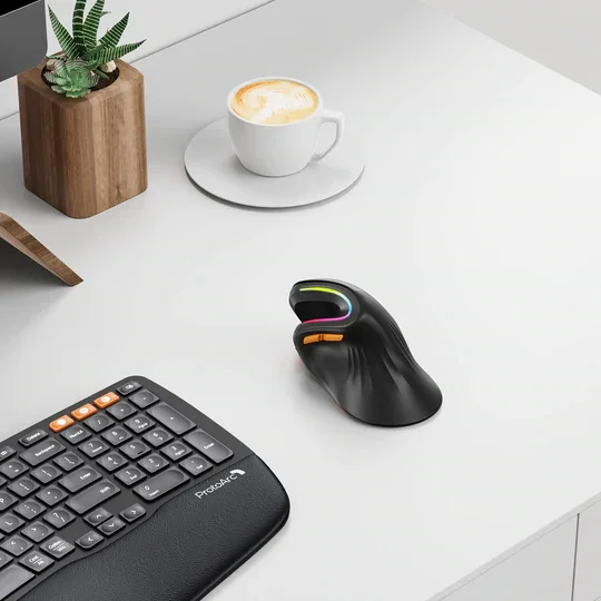 ProtoArc Rechargeable Vertical Mouse 1000 1600 2400 DPI Mice for Computer Laptop PC RGB Ergonomic BT Wireless Mouse