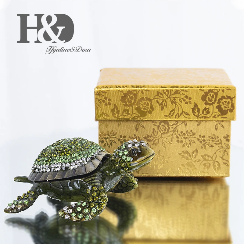 H&D Green Turtle Ring Holder Hinged Trinket Boxes for Gifts Jewelry Boxes Organizer Holder Animal Decoration Gift