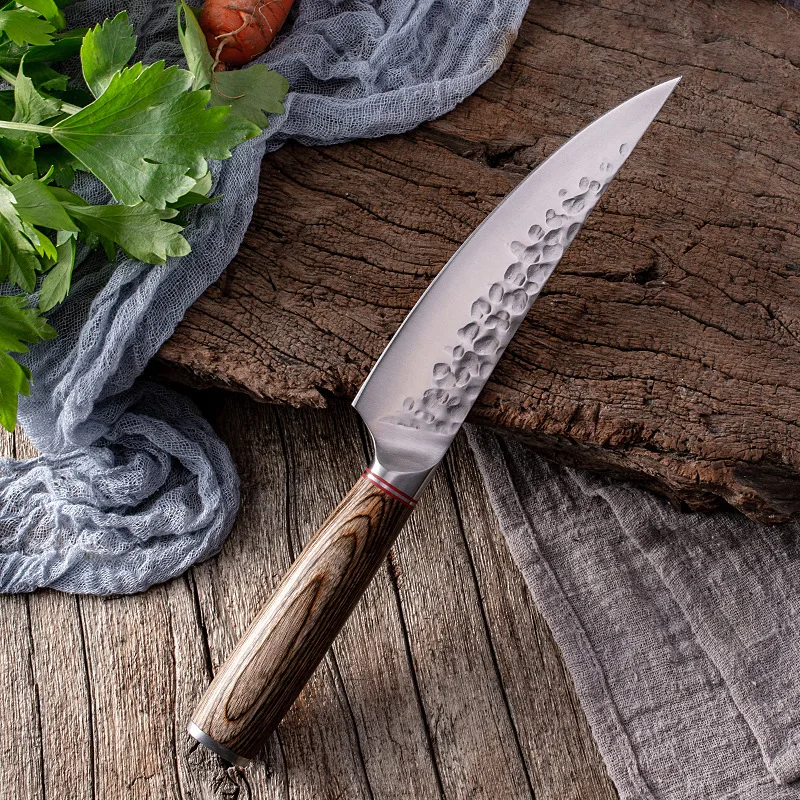 Professional Stainless steel 6pcs kitchen knives set kitchen chef utility fruit paring knife  with wooden  block