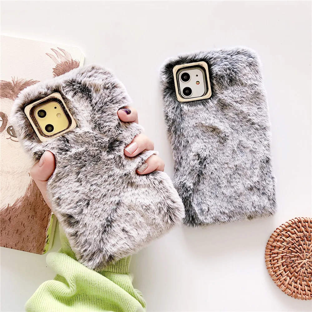 Fashion Luxury Fur Phone Case For iPhone 11 13 Pro,Colorful Plush Mobile Cover for iPhone 11 Pro Max 12