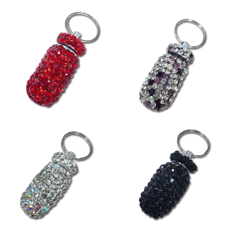 1Pcs Universal Crystal Keychain Creative DIY New Luxury Key Chain Medicine Bottle Storage with Four Colors