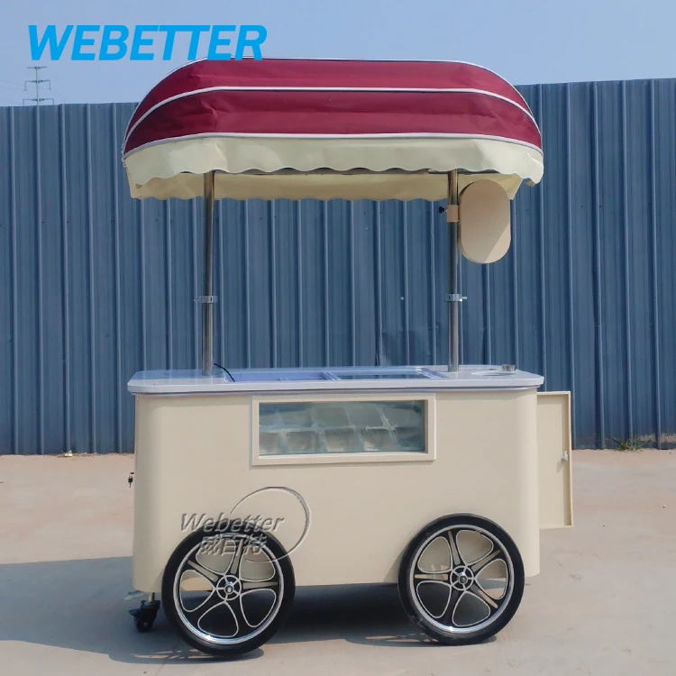WEBETTER Hand Push Coffee Cart Street Small Ice Cream Cart Outside Gelato Display Freezer Cart For Sale