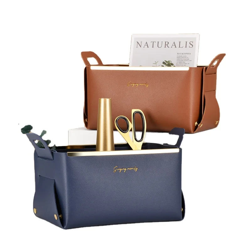Nordic creative pu leather foldable storage box with handle home desktop large capacity gift basket for cosmetic makeup jewelry
