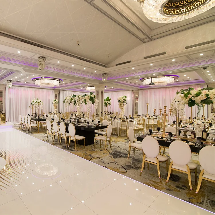 Luxury modern gold stainless steel round back dining banquet chair for wedding