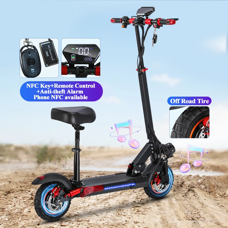 48v 10ah 13AH 500W 800w 50km/h Bule-tooth speaker long range Off-road with seat NFC Powerful Adult Electric Scooters