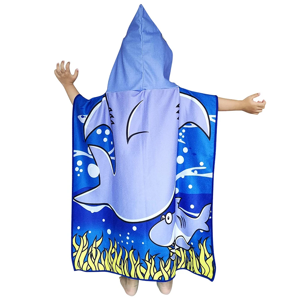 
Quality microfiber quick dry children kids hooded beach poncho changing towel custom blank sublimation 