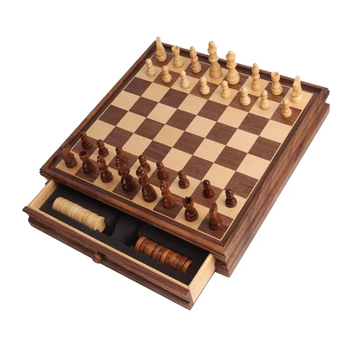 Factory Custom Chess Games Drawer Chess Board Set With Chess Pieces and Backgammon