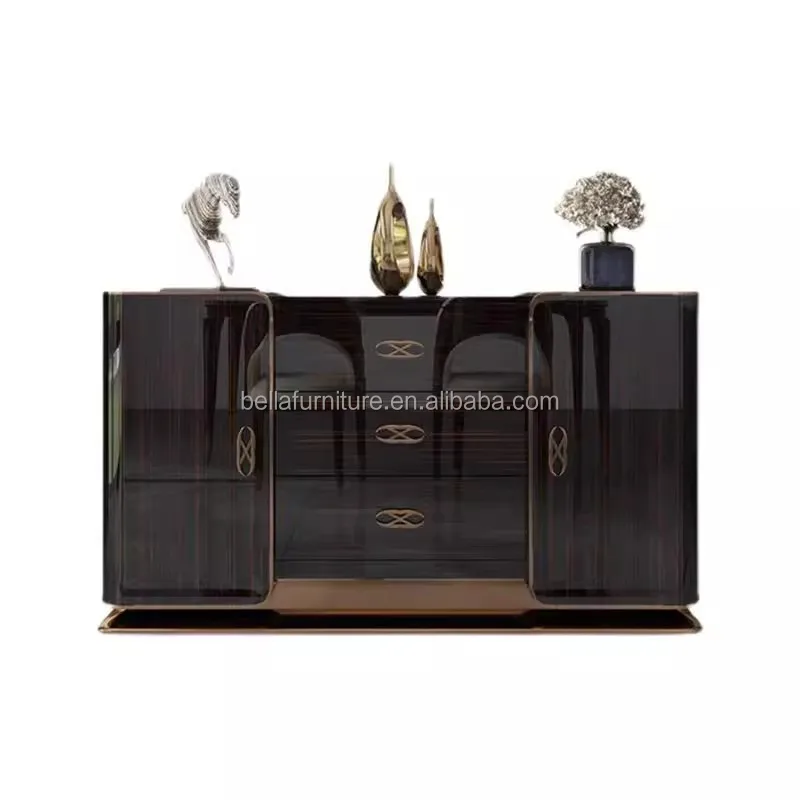 Luxury Modern Console Table with Marble Top Metal Wooden Sideboard Cabinet for Living and Dining Room Home and Hotel Furniture