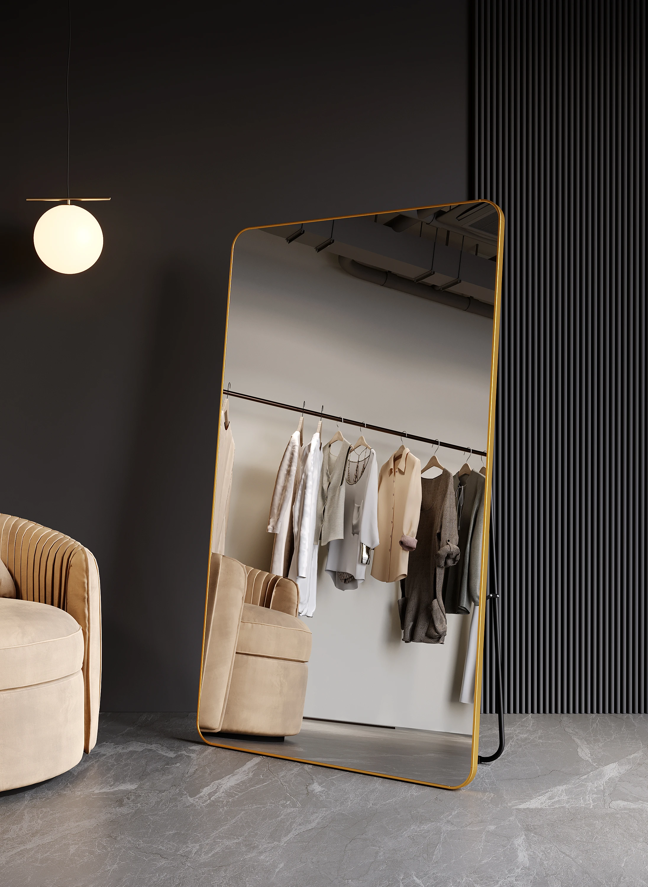 Home Bedroom Decor Luxury Gold Long Big Large Dressing Makeup Vanity Full Body Glass Standing Framed Mirror Miroir