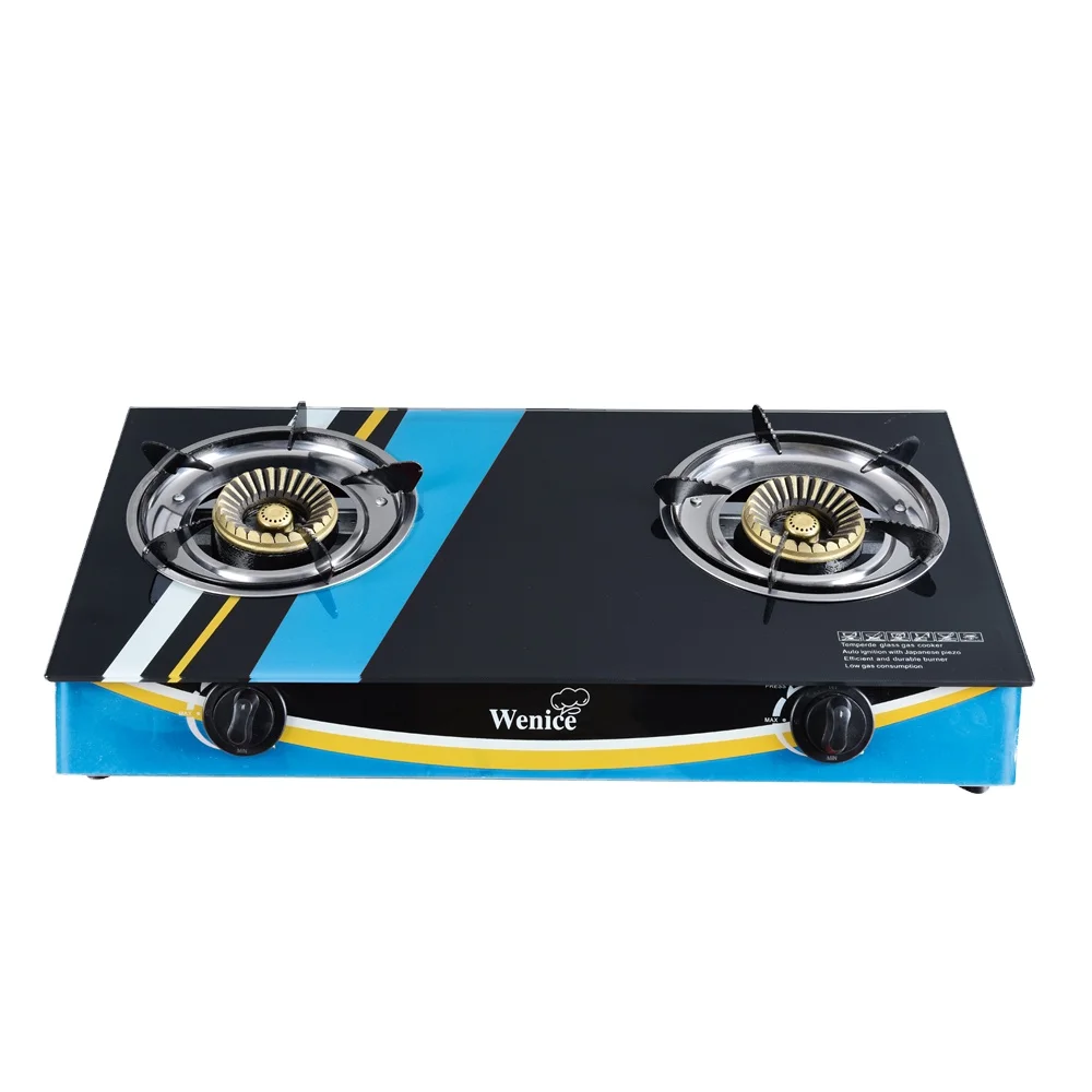 Tempered glass panel gas stove with cast iron burner