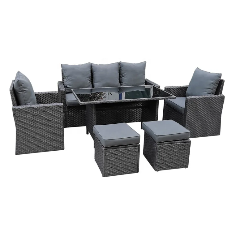 Outdoor 6PC Conversation Dining Gray Rattan Wicker Furniture Sofa Set For Garden,Courtyard