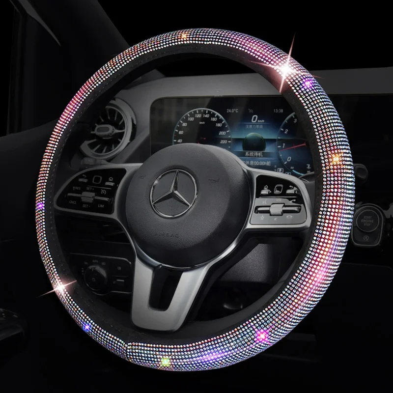 Factory Wholesale Anti-Slip Protect Flashing Rhinestone Velvet Universal Car Steering Wheel Cover Customizable