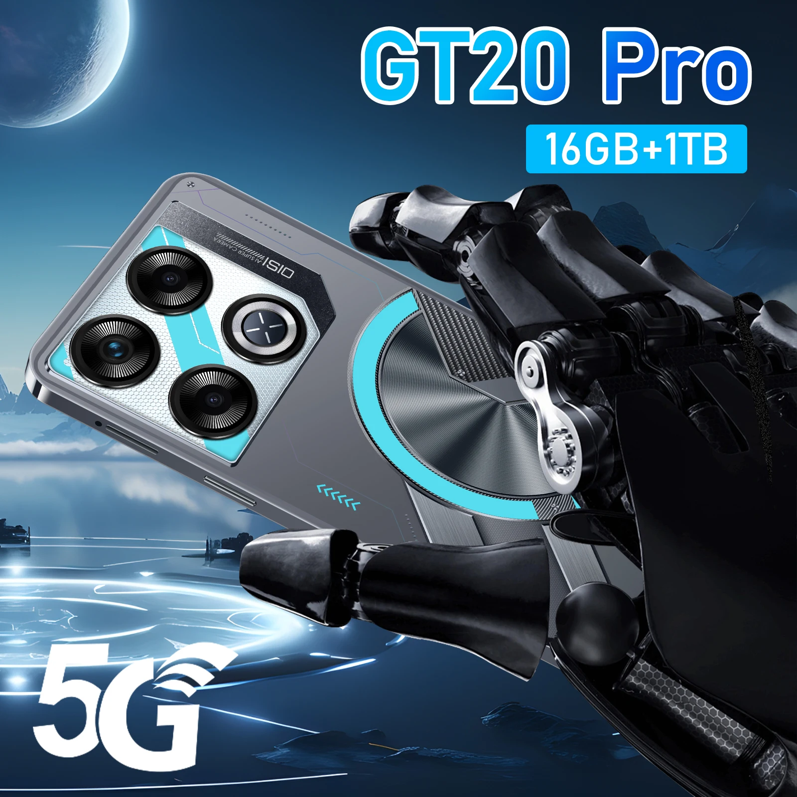 2025 Hot Selling Unlocked GT20 Pro Smartphone 16GB Memory Android 14 Mobile Phone 144hz Refresh Rate 108mp Rear Deca Core Gaming