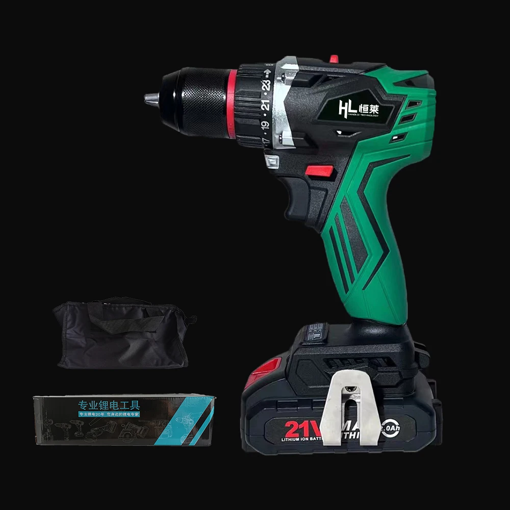 HENGLAI  Customized Brushless Cordless Drill 21V Battery Hammer Power Drills Screw Driving 10mm 45nm Multipurpose Impact Drill