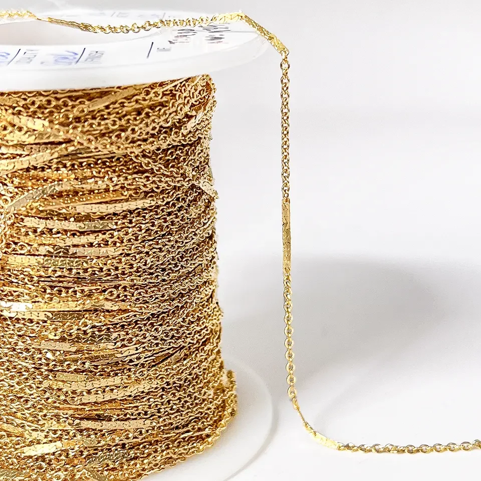 Hot Sale Real Gold Filled 1.3mm Cable Chain Dapped Bar for Jewelry Making Bracelet