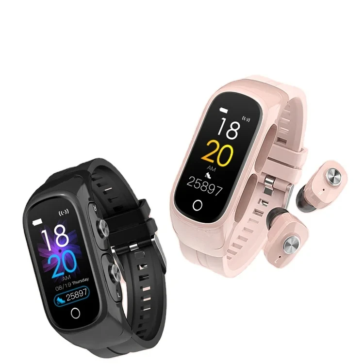M1 N8 Sport Smart Watch band bracelet With Earphone Heart Rate Monitor Smart Wristband Women Long Time Standby Wireless earbuds