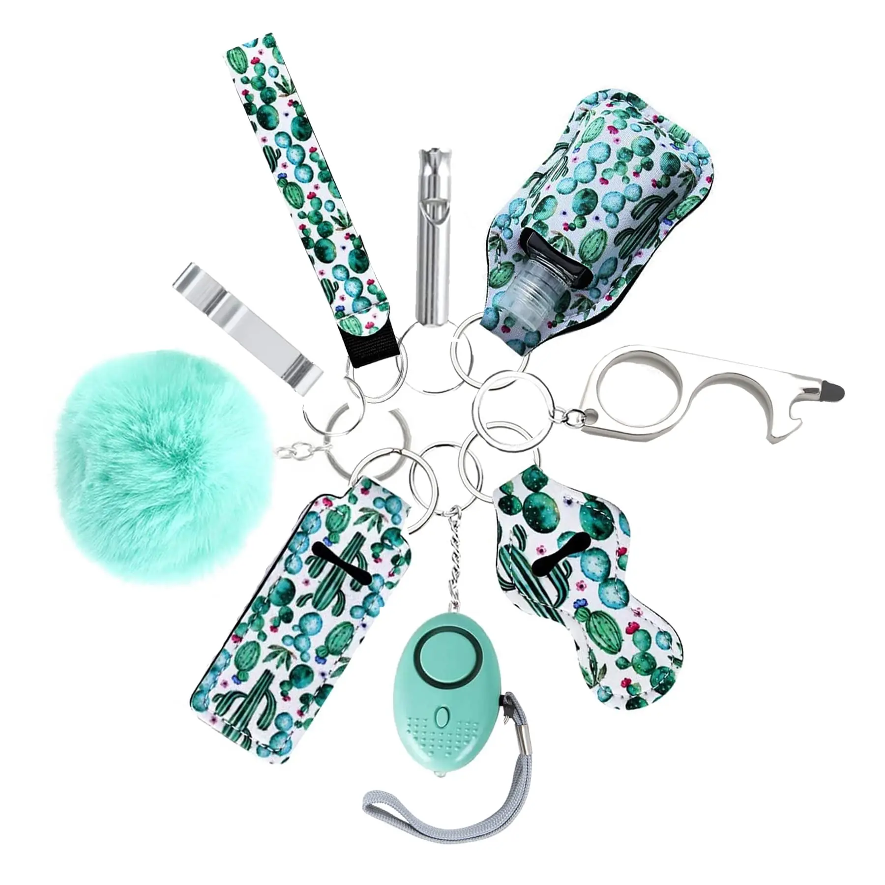 Keychain set for Women Accessories Lip Balm lip gross lipstick bag Lanyard Whistle with Pom Pom Gifts for girl