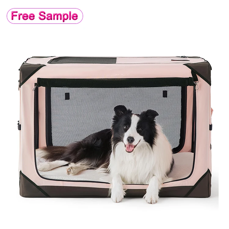 Portable Folding Soft Crate Strong Steel Frame Health Travel Collapsible Pet Cat Dog Crate With Mesh Mat