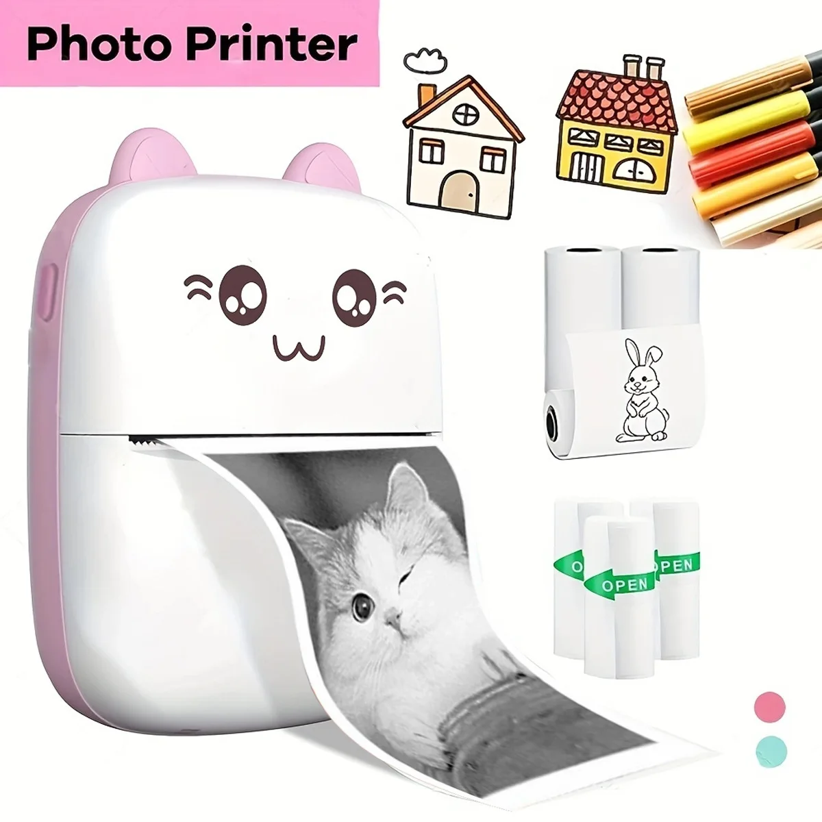 Bluetooth Mini Printer Portable Text Picture Memo Shopping List Label Bag Printer Inkless Mini Thermal Label Printer