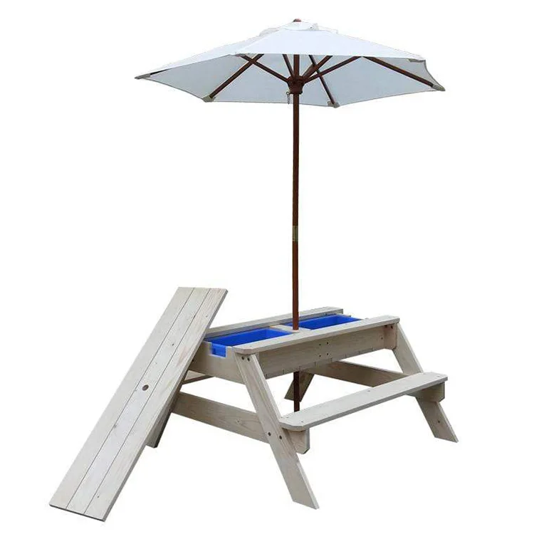 New design Garden  Best Wooden  Picnic Water Table and Chair Kids Beach Chair With Umbrella