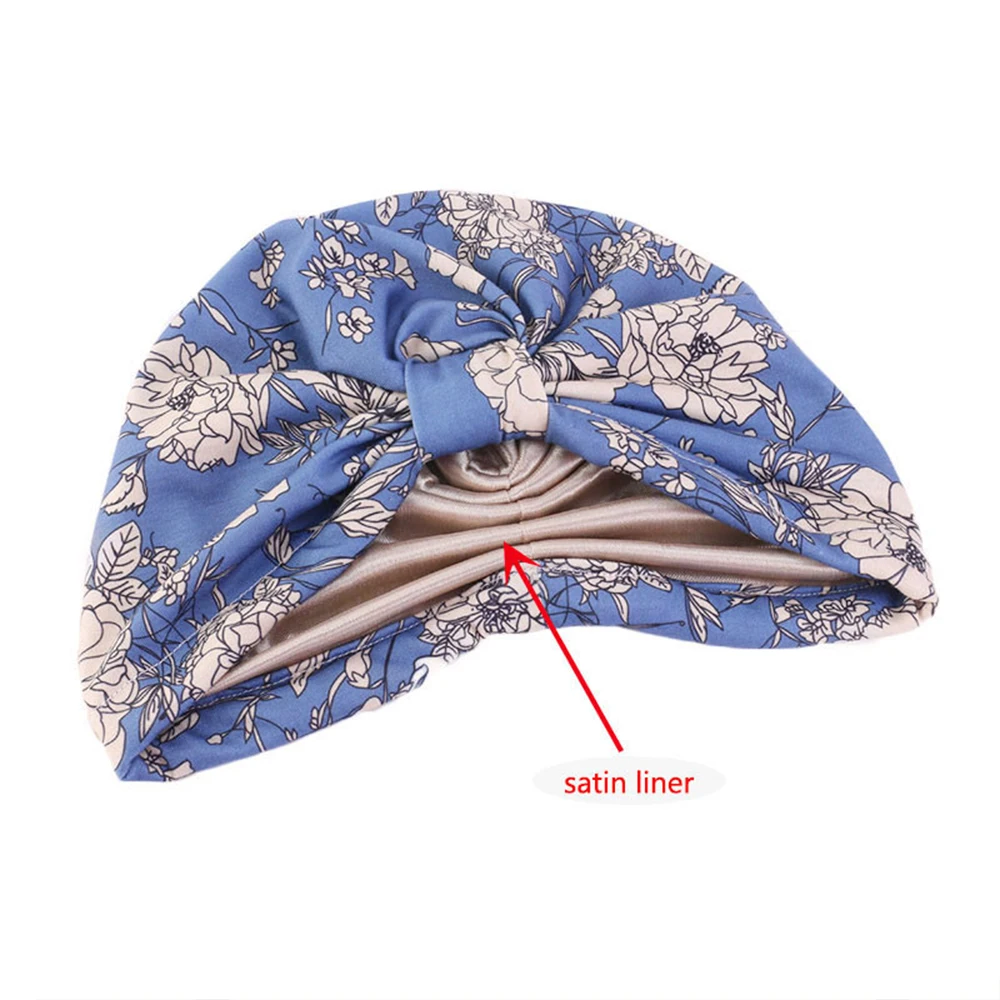 Custom Jacquard Beanie Satin Inner Double Layer Warm Headscarf Hat Turban for Womens