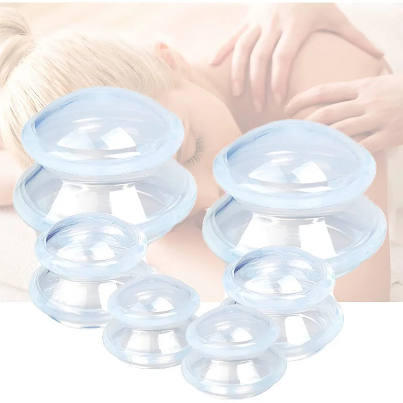 Vacuum Suction 4 Pieces Silicone Cups Moisture Absorbing Anti Cellulite Silicone Massage Face Cupping Set