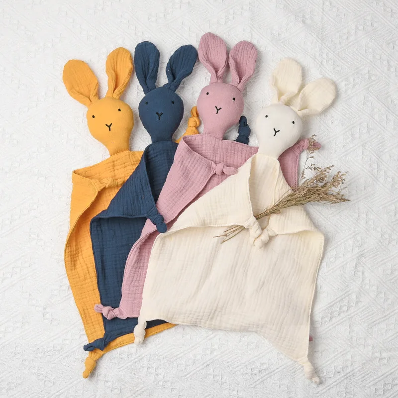 New Arrivals 100% Cotton Gauze Animal Bunny Plush Toys Super Soft Baby Comforter Toy Newborn Baby Security Blanket