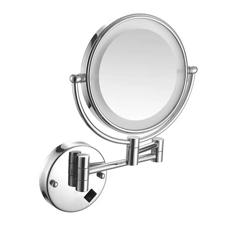 Round bath LED mirror wall mount extendable makeup mirror illuminated shaving mirror