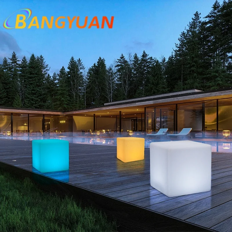 Customizable luminous square stool multi-functional bar furniture party wedding event outdoor bar stool luminous square