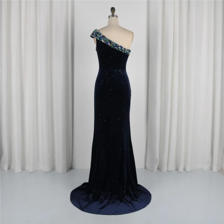 
Hot Sale Banquet Velvet Beaded One Shoulder Formal Dresses Ladies Prom Birthday Dresses With Court Train 